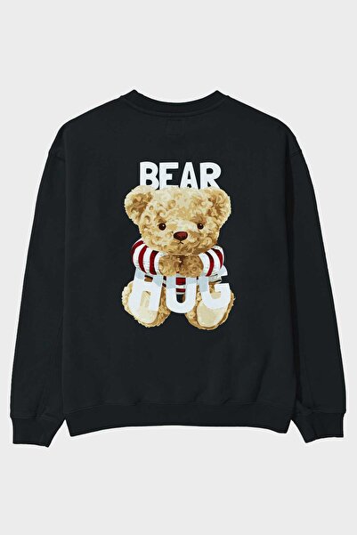 Ankhises Teddy Bear Hug Back Štampano Crna Oversize kroj Dukserica Muškarci Ž...