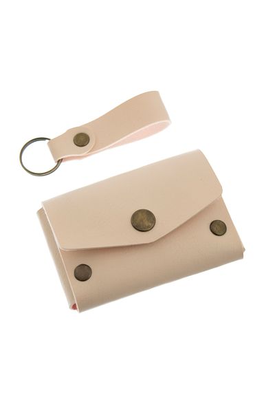 miawiki Powder Color Leather Wallet and Keychain Set, High Quality Accessory