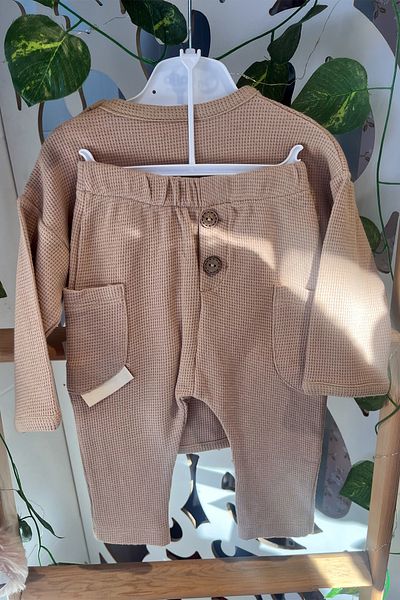 ADABEBEK Stylish Wooden Buttoned Embroidered Baby Boy Set