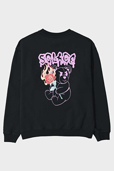 Ankhises Solage Bear Back Štampano Crna Oversize kroj Dukserica Muškarci Žene...