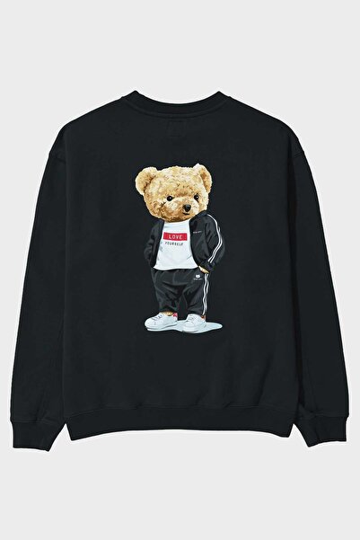 Ankhises Medvedić Love Yourself Back Printed Crna Oversize Dukserica Muškarci...