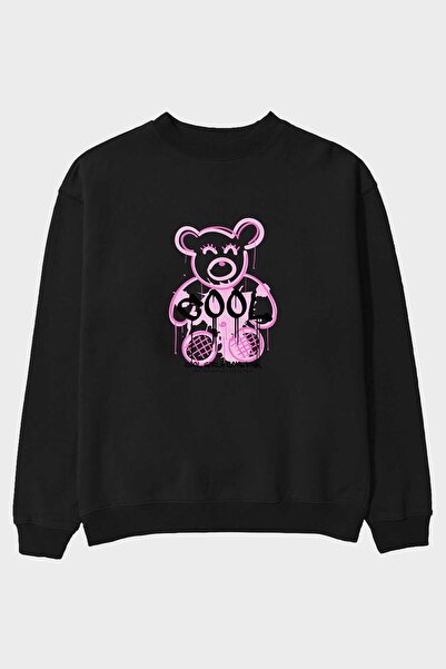 Ankhises Cool Bear Front Štampano Crna Oversize kroj Dukserica Muškarci Žene ...