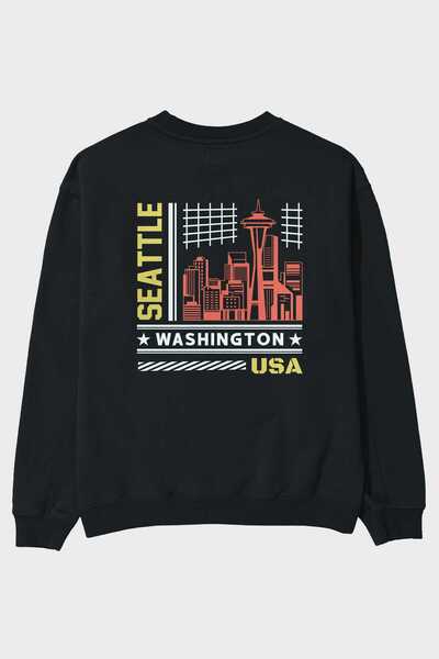 Ankhises Seattle Back Štampano Crna Oversize kroj Dukserica Muškarci Žene okr...