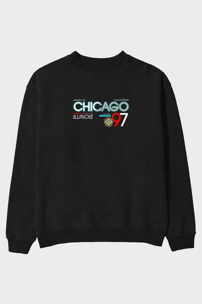 Ankhises Chicago 97 Front Štampano Crna Oversize kroj Dukserica Muškarci Žene...