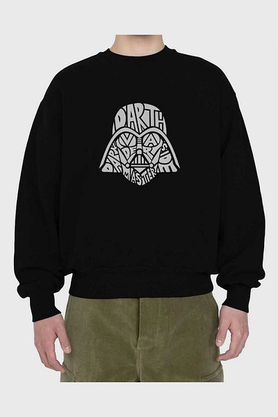 Ankhises Hanorac oversize negru cu imprimeu în față Darth Vader, bărbați, femei, cu gât crepus