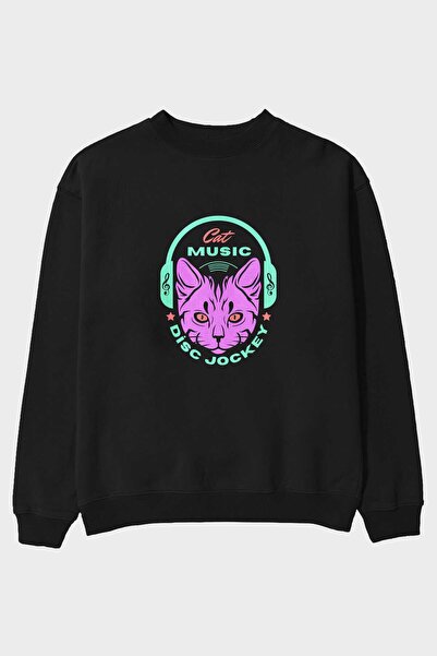 Ankhises Cat Music Front Štampano Crna Oversize kroj Dukserica Muškarci Žene ...