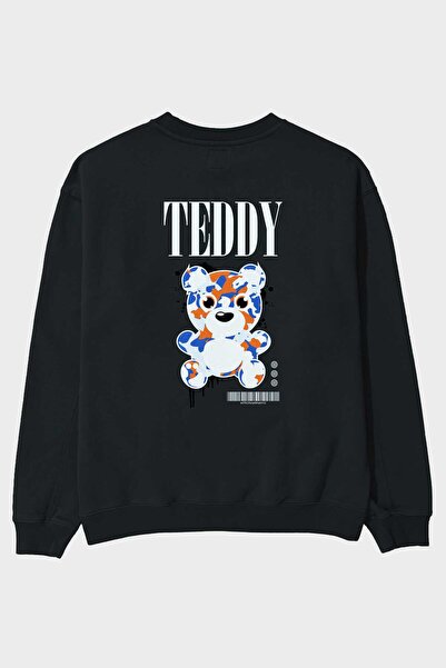 Ankhises Teddy Bear Streetwear Leđa Štampano Crna Oversize kroj Dukserica Muš...