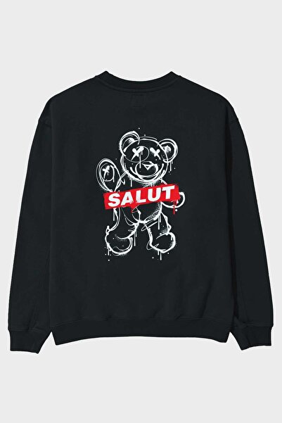 Ankhises Teddy Bear Salut Back Štampano Crna Oversize kroj Dukserica Muškarci...