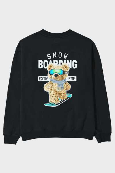 Ankhises Teddy Bear Snowboarding Back Štampano Crna Oversize kroj Dukserica M...