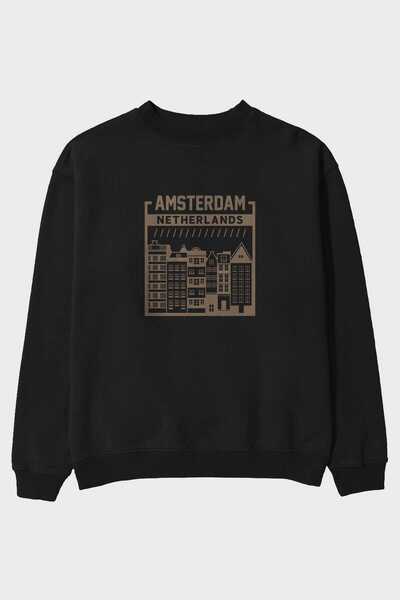 Ankhises Amsterdam Front Štampano Crna Oversize kroj Dukserica Muškarci Žene ...