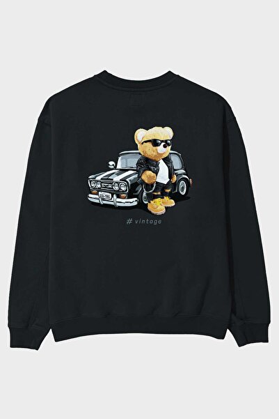 Ankhises Teddy Bear Vintage Spate Imprimat Negru Oversize Hanorac Bărbați Fem...