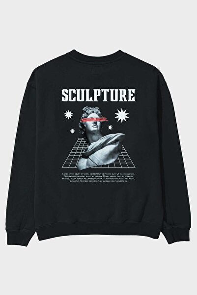 Ankhises سويت شيرت أسود كبير الحجم مطبوع عليه نقش خلفي للرجال والنساء برقبة د...