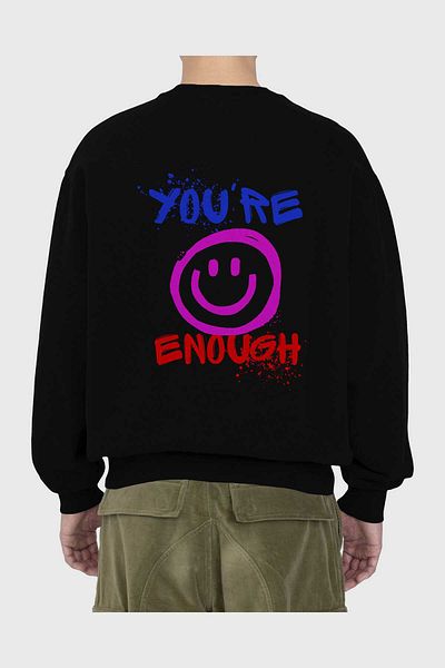 Ankhises You Are Enough Written Back Imprimat Negru Oversize Hanorac Bărbați Femei Decolteu Crew