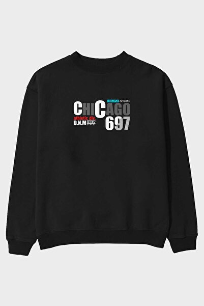 Ankhises Chicago 697 Front Štampano Crna Oversize kroj Dukserica Muškarci Žen...