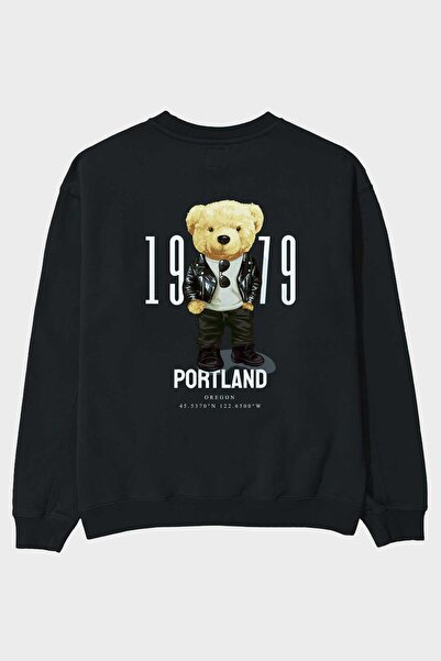Ankhises Teddy Bear Portland Back Štampano Crna Oversize kroj Dukserica Muška...