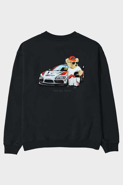 Ankhises Tedi Ber Racing Crew Back Štampano Crna Oversize kroj Dukserica Mušk...