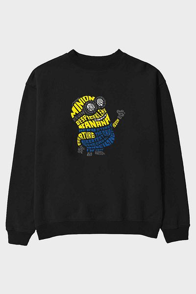 Ankhises Hanorac supradimensionat cu imprimeu Minion negru - Bărbați, femei, cu gât crew