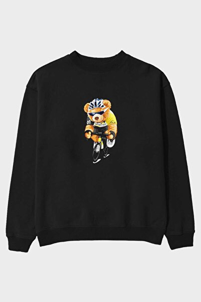 Ankhises Teddy Bear Sport Boy Front Štampano Crna Oversize kroj Dukserica Muš...