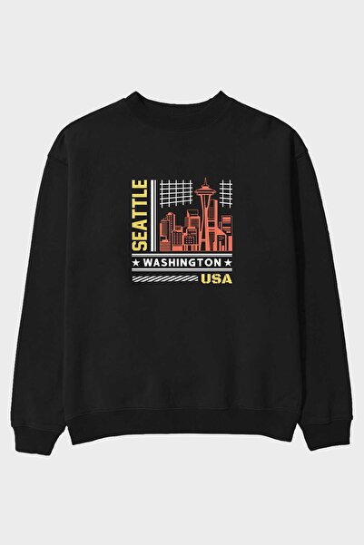 Ankhises Seattle Front Štampano Crna Oversize kroj Dukserica Muškarci Žene ok...