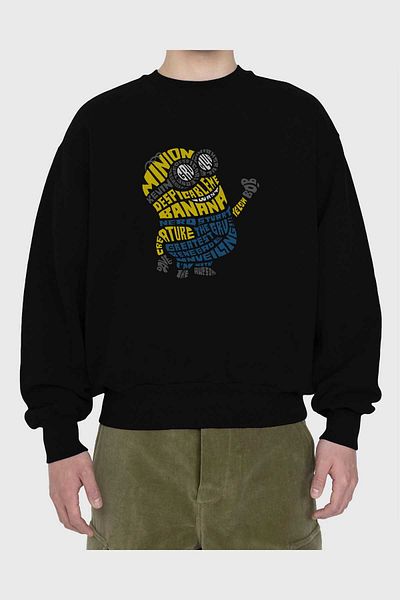 Ankhises Hanorac supradimensionat cu imprimeu Minion negru - Bărbați, femei, cu gât crew
