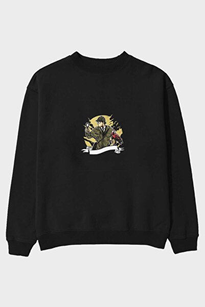 Ankhises Sherlock Holmes Front Štampano Crna Oversize kroj Dukserica Muškarci...