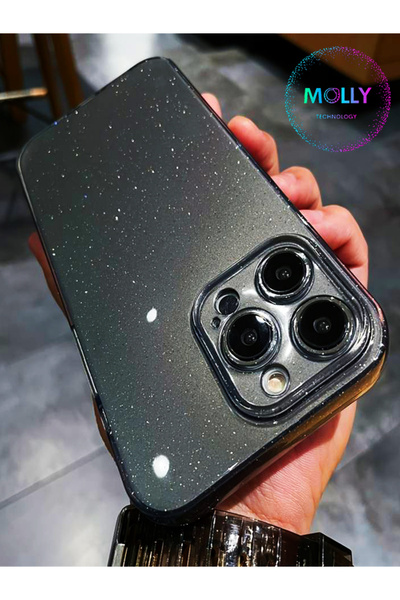 Molly iPhone 15 PRO MAX İçin Koyu Gri Berry Simli Parlak Silikon Kılıf