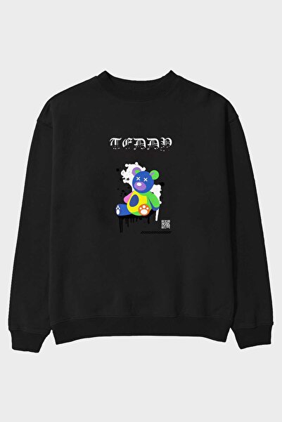 Ankhises Teddy Bear Front Štampano Crna Oversize kroj Dukserica Muškarci Žene...