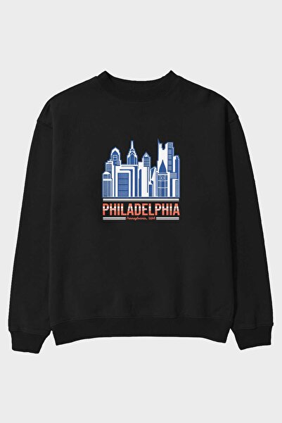Ankhises Philadelphia 2 Front Štampano Crna Oversize kroj Dukserica Muškarci ...