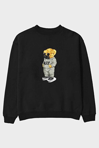 Ankhises Teddy Bear Boy Front Štampano Crna Oversize kroj Dukserica Muškarci ...