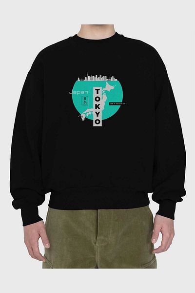 Ankhises Japonia Tokyo Hanorac oversize negru pre-imprimat Bărbați Femei Gât crew