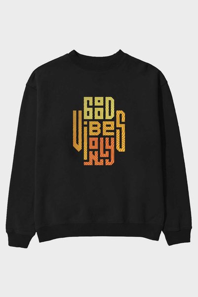 Ankhises Црна Oversize kroj дуксерица са штампом Štampano , Good Vibes Only 2...
