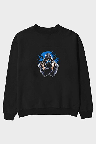 Ankhises Graffiti Gasmask Front Štampano Crna Oversize kroj Dukserica Muškarc...