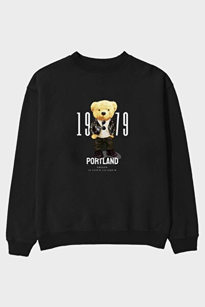 Ankhises Teddy Bear Portland Front Štampano Crna Oversize kroj Dukserica Mušk...