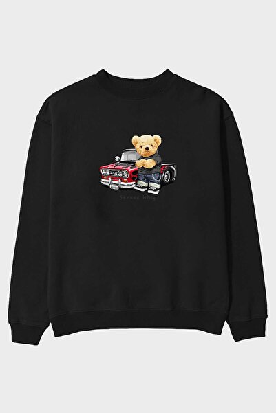 Ankhises Teddy Bear Street King Front Štampano Crna Oversize kroj Dukserica M...