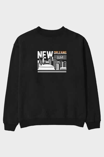 Ankhises New Orleans Front Štampano Crna Oversize kroj Dukserica Muškarci Žen...