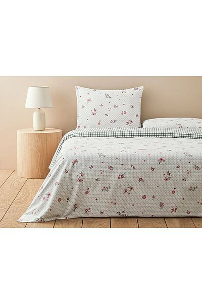 English Home Σετ Παπλωματοθήκη Bloomy Dots Βαμβακερή Διπλή Ροζ