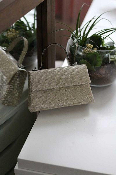 Moom Bag Geantă de umăr pentru rochie de seară cu sclipici auriu pentru femei