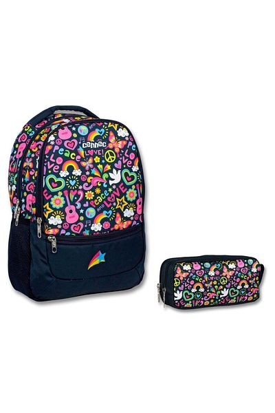 ÜMİT ÇANTA Cennec Black Love Primary School Backpack and Pen Holder Set - Girl