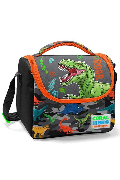 Coral High Black Orange Green Dinosaur Printed Boy's Lunchbox