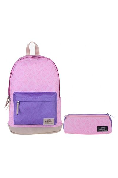 KAUKKO Set de rucsac pentru școală și zi cu flori violet-roz Wichlight