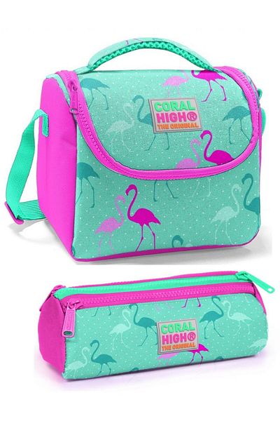 Coral High Girl's Water Green Pink Flamingo Lunch Box Set