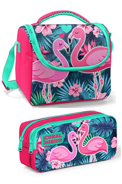 Coral High Koralno zeleni set za ishranu za devojčice s flamingom od Torba ko...