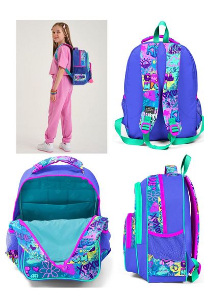Coral High Lavender Graffiti Girl's Primary School Bag and Lunch Box Set