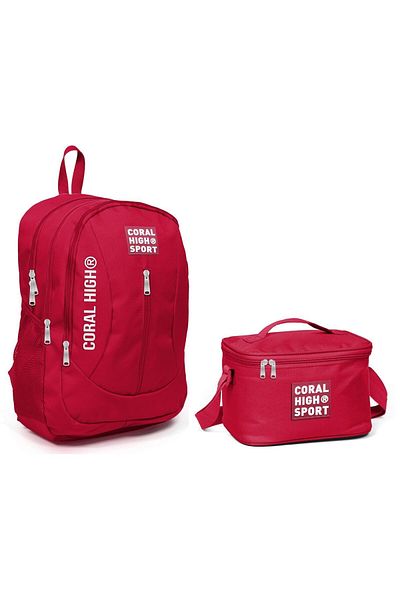 Coral High Set de prânz rucsac sport roșu pentru școală - cu priză USB