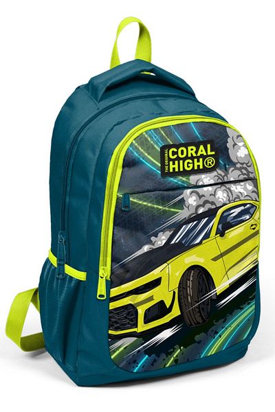 Coral High Rucsac pentru băieți Nefti Yellow Car pentru școală primară și gimnaziu cu port USB