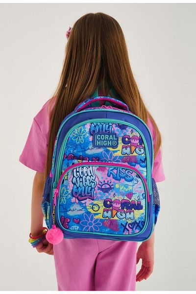 Coral High Set de rucsac și suport pentru stilou pentru școală primară pentru fete cu graffiti lavandă