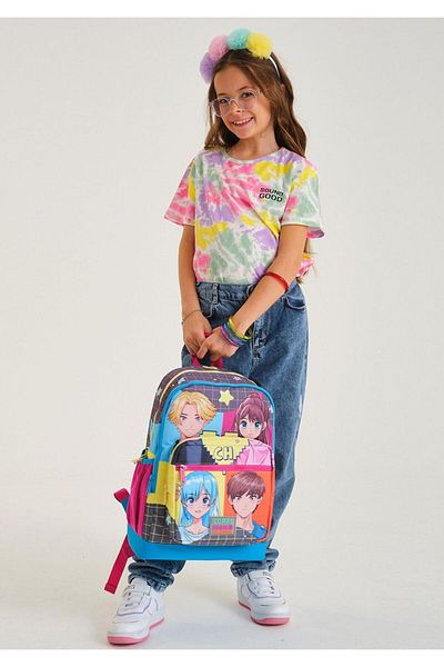 Coral High Set de genți de școală pentru școala primară triplă anime albastru roz