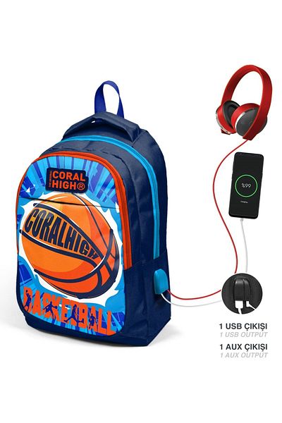 Coral High Set ghiozdan și cutie de prânz pentru băieți - baschet albastru roșu