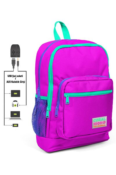 Coral High Rucsac roz pentru școală primară și zilnică - fetiță - cu priză USB și Aux