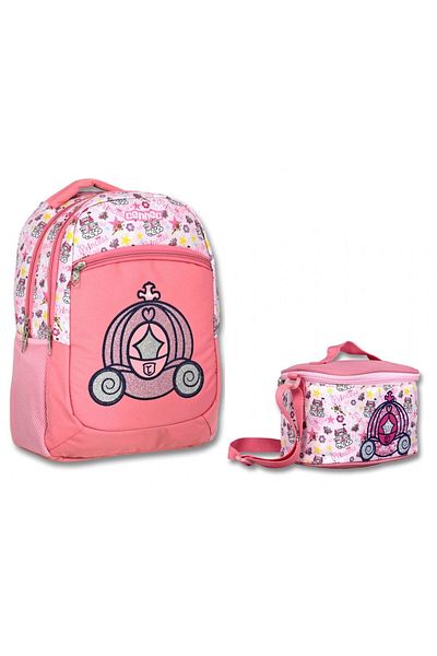 ÜMİT ÇANTA Cennec Pink Princess Primary School Backpack and Lunch Set - Girl